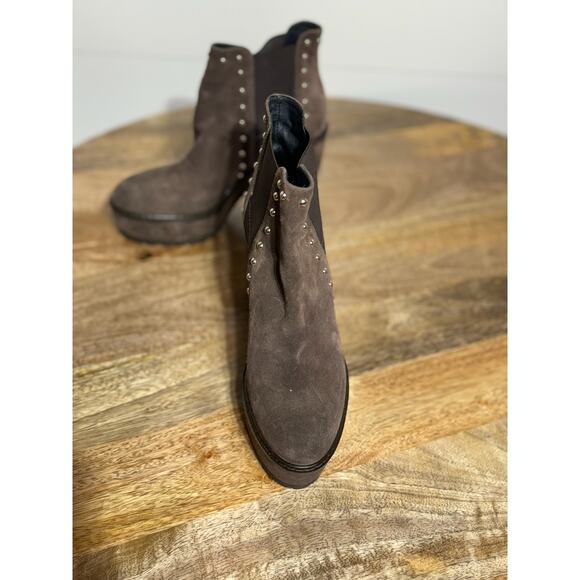 Janet Sport Suede Platform Booties 8.5 Brown Italian Studded Chunky Heel - Picture 5 of 15